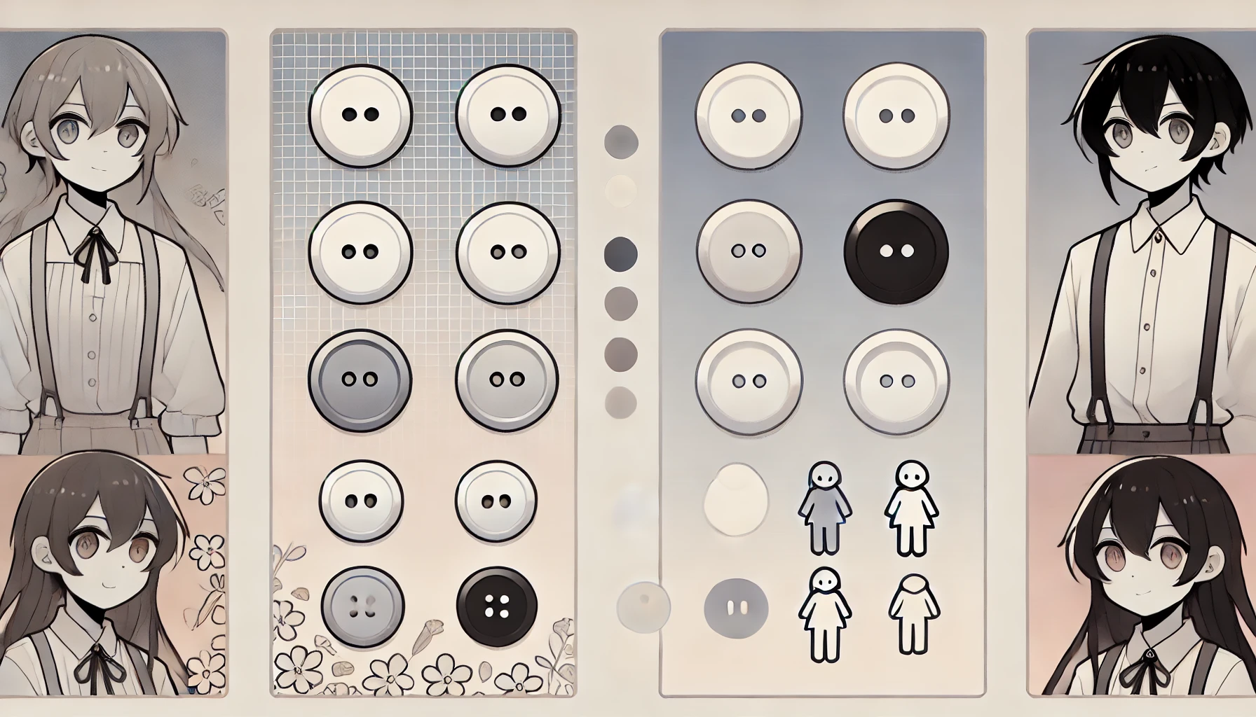 ボタンは男女どちらでもいい！ジェンダーニュートラルなデザインのさまざまなボタンとキャラクター