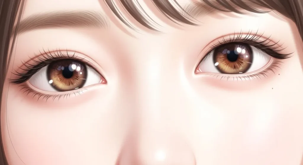 秋田美人の目の色が薄く見える特徴を表現したブラウン系の瞳のクローズアップイラスト