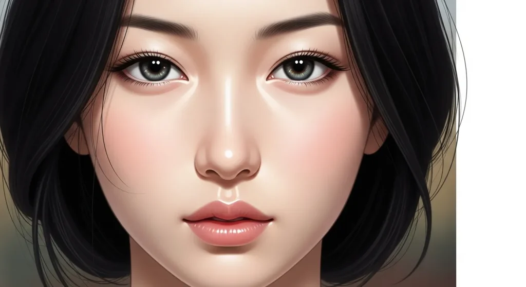 秋田美人の特徴である透明感のある肌と薄い目の色が印象的な女性のイラスト