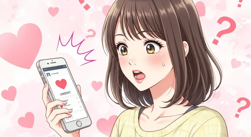 LINEの送信取り消しを見て驚く女性のイメージイラスト