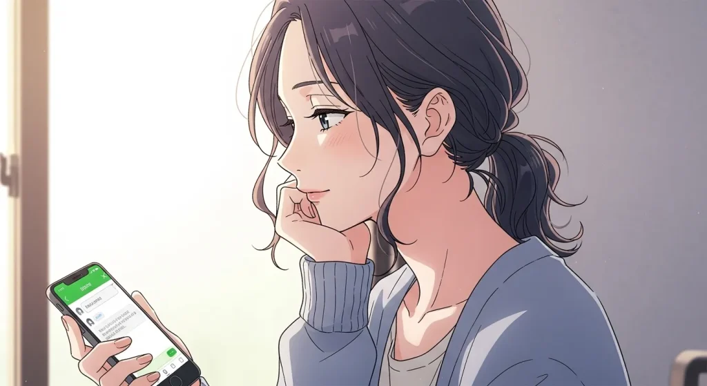 LINE送信取り消しをされた時の対応を考える女性のイメージイラスト