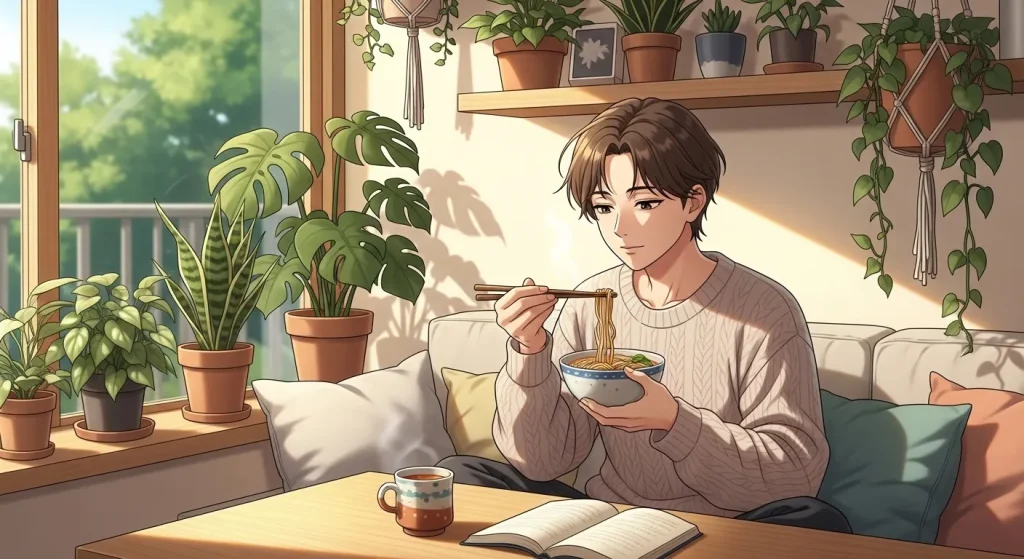 一人で食事したい心理との上手な付き合い方｜リラックスして自分の時間を楽しむ男性の様子