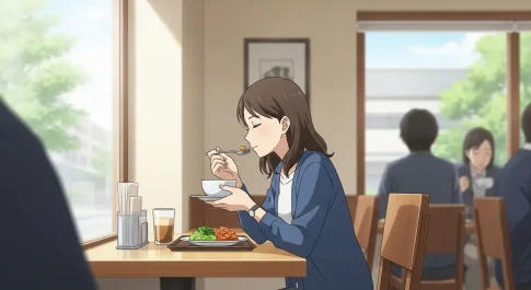 一人で食事したい心理は寂しい？リラックスして食事を楽しむ女性の様子