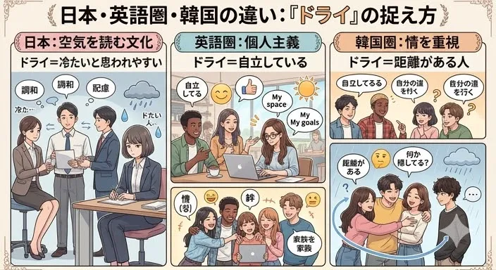 ドライな人 海外 日本 英語圏 韓国の違いを比較した図解