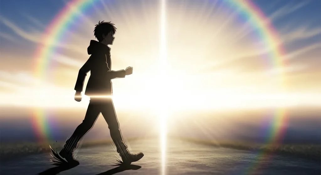 前向きに歩く人物のシルエット、成長や成功に向かう姿を表現したイラスト