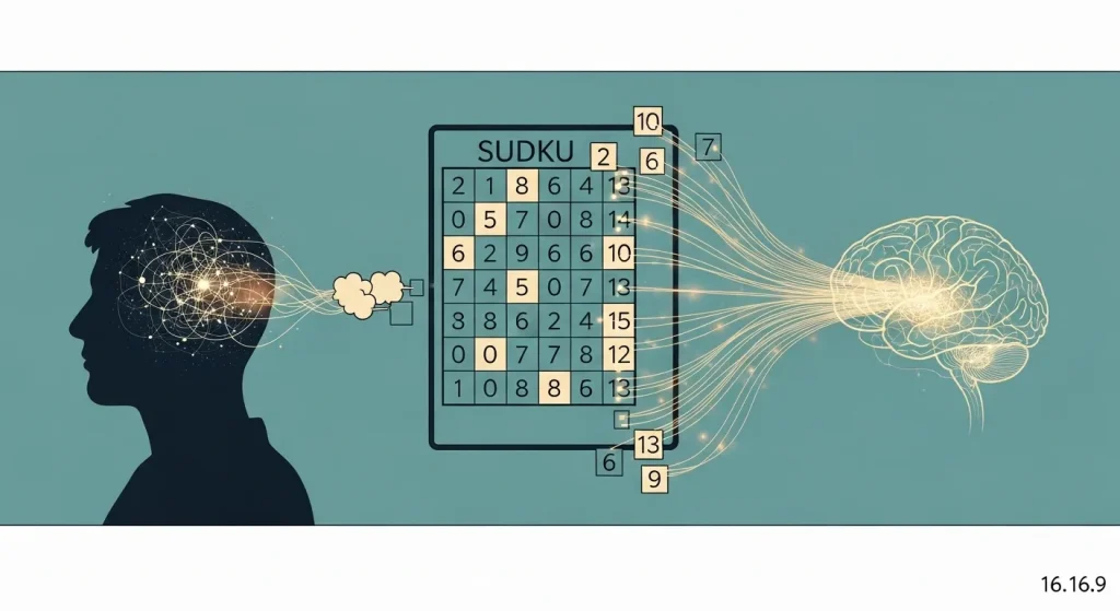 数独と脳がつながるイメージ、論理的思考が形成される仕組みを表したイラスト