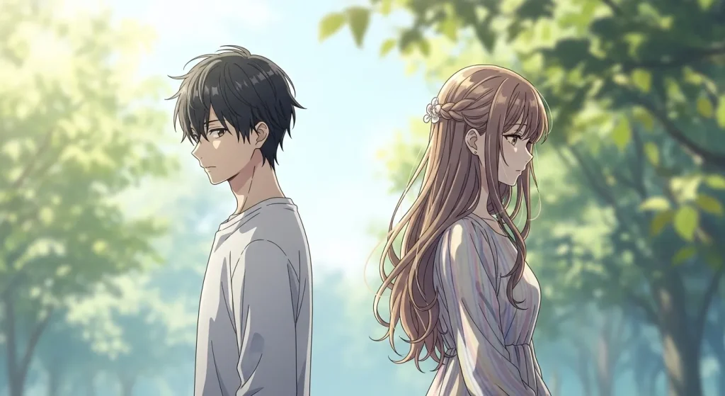 数独をテーマにした男女のアニメイラスト、すれ違う関係と心理を表現