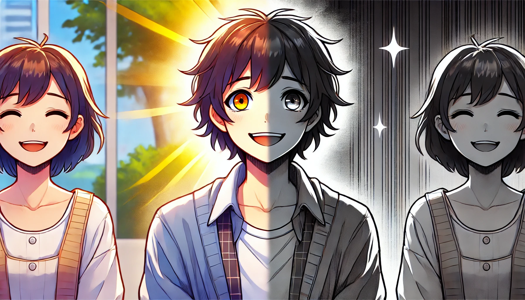 明るいけど影のある男性の特徴を描いたアニメイラスト