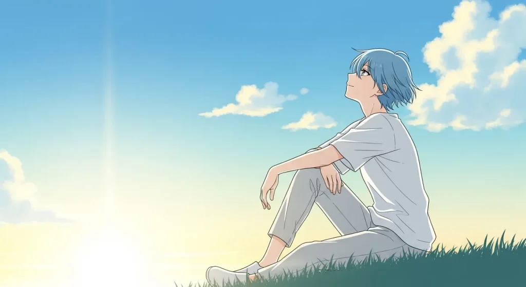 水色が好きな人の心理と性格を表した空を見上げてリラックスする人物のイラスト