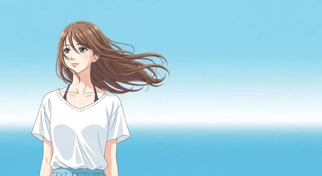 水色が好きな女性の心理と特徴をイメージした自然体で風を感じる女性のイラスト