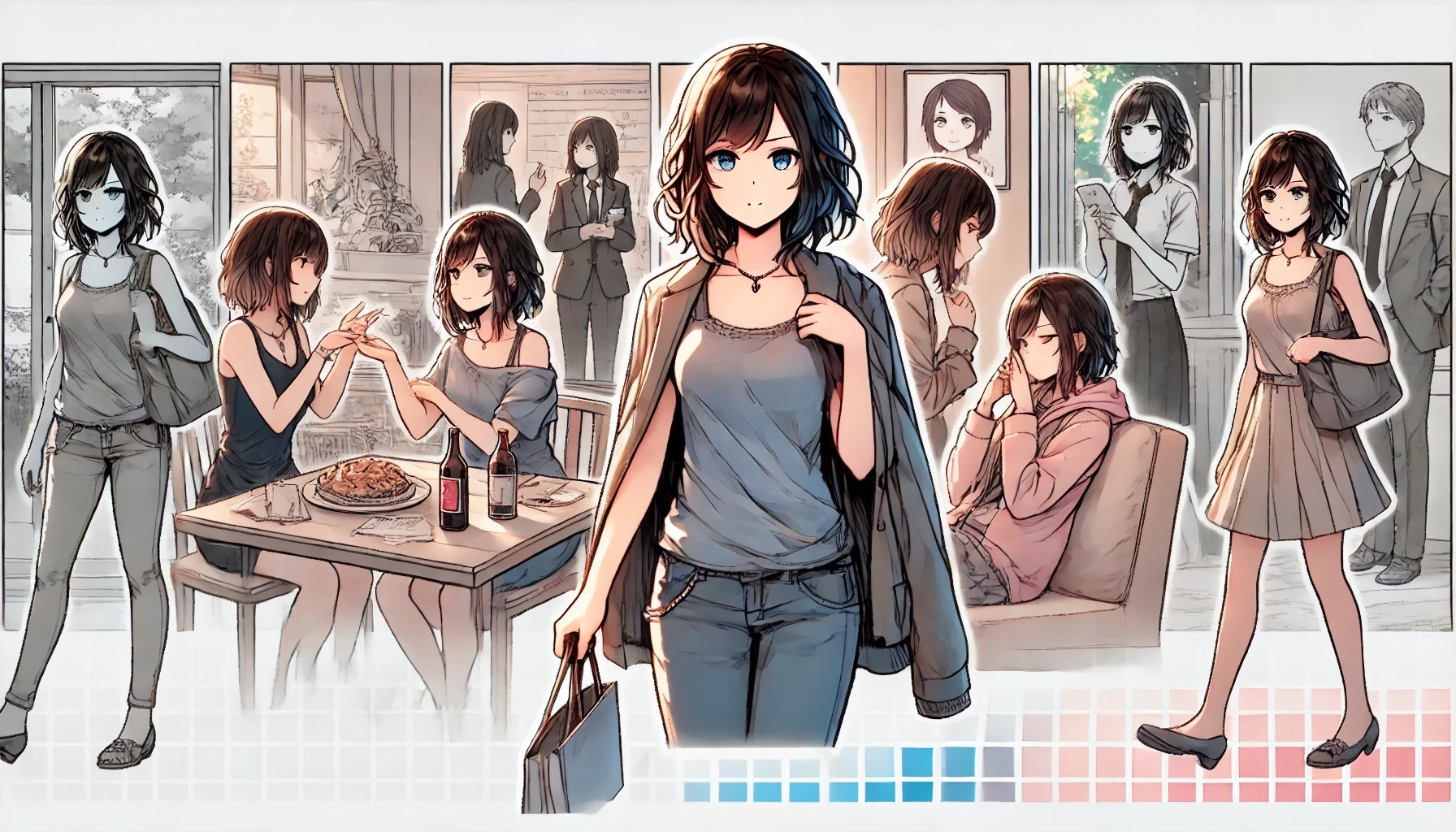 サバサバ女子の特徴や行動パターンを描いたイラスト、彼女の独立した性格が強調された場面