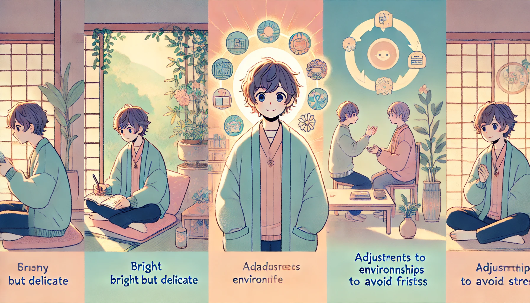 明るいけど繊細な人が抱えるストレスとその対処法を描いたイラスト