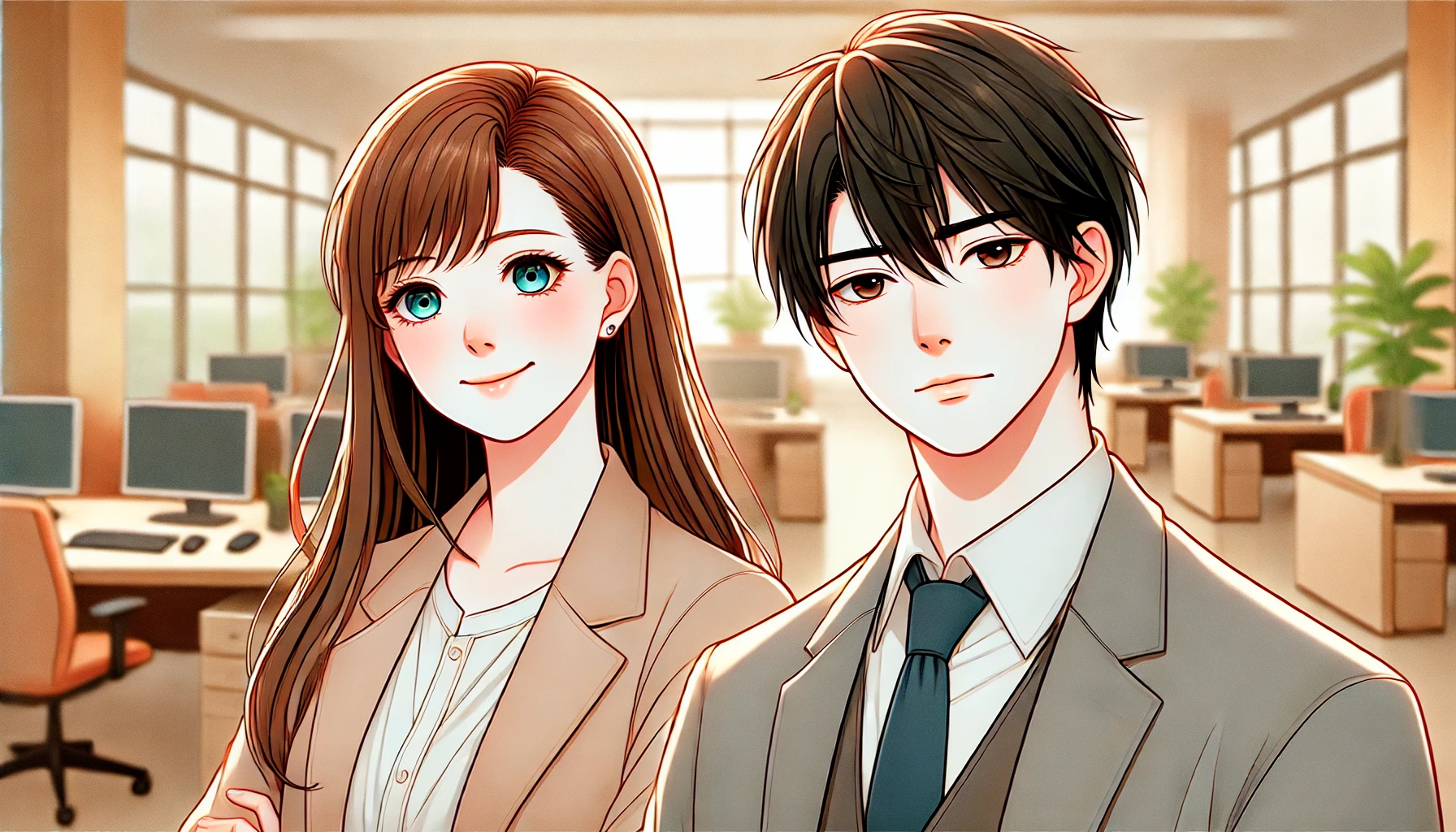 職場で自信に満ちた表情を浮かべる男女オフィスワーカーのイラスト。自分らしく働くことで得られるメリットを象徴。
