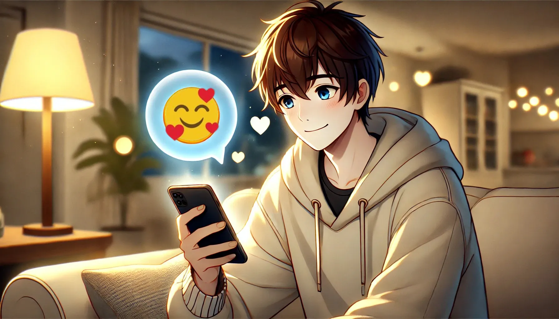 男性が送る『🥰』の心理と脈ありサインを解説するイラスト