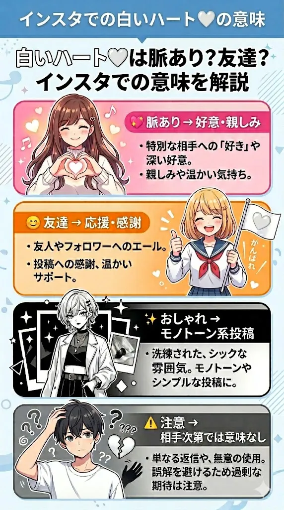 インスタでの白いハート🤍の意味とは？脈あり・友達・おしゃれ投稿の意味を図解