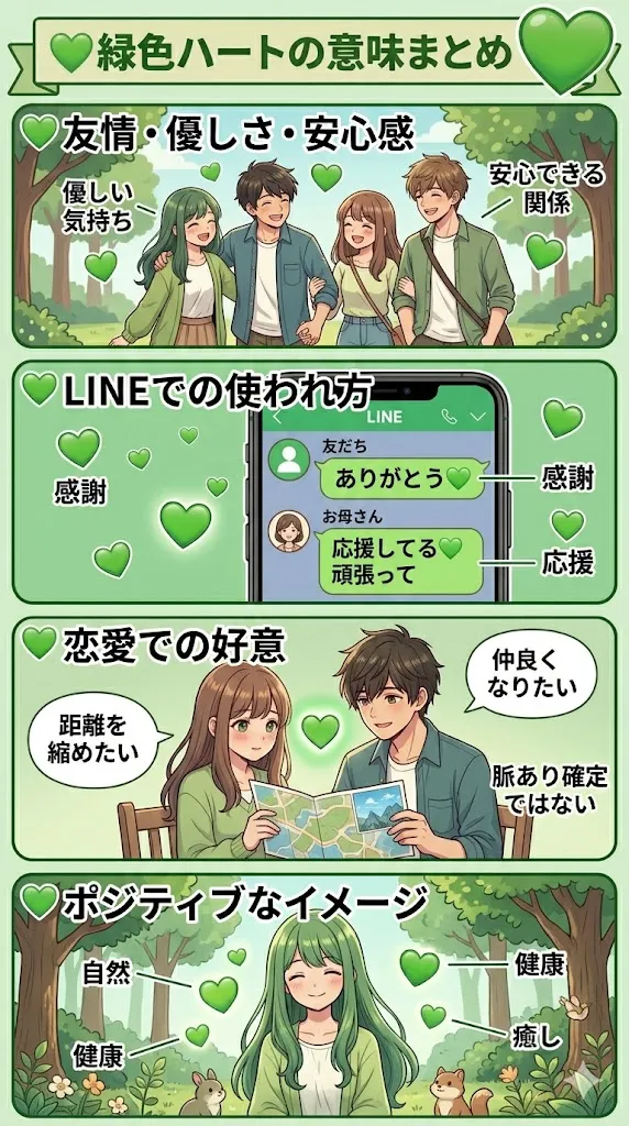 緑のハート💚の意味をまとめた図解｜恋愛・友情・LINE・SNSでの使い方や心理を解説