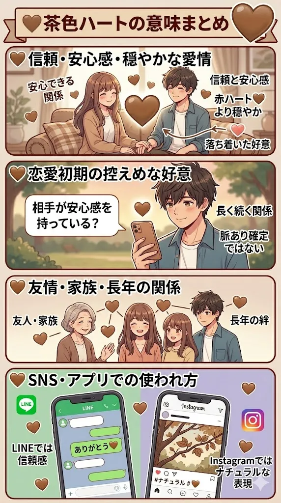 茶色ハート🤎の意味をまとめた図解|恋愛・友情・家族・SNSでの使い方や心理を解説