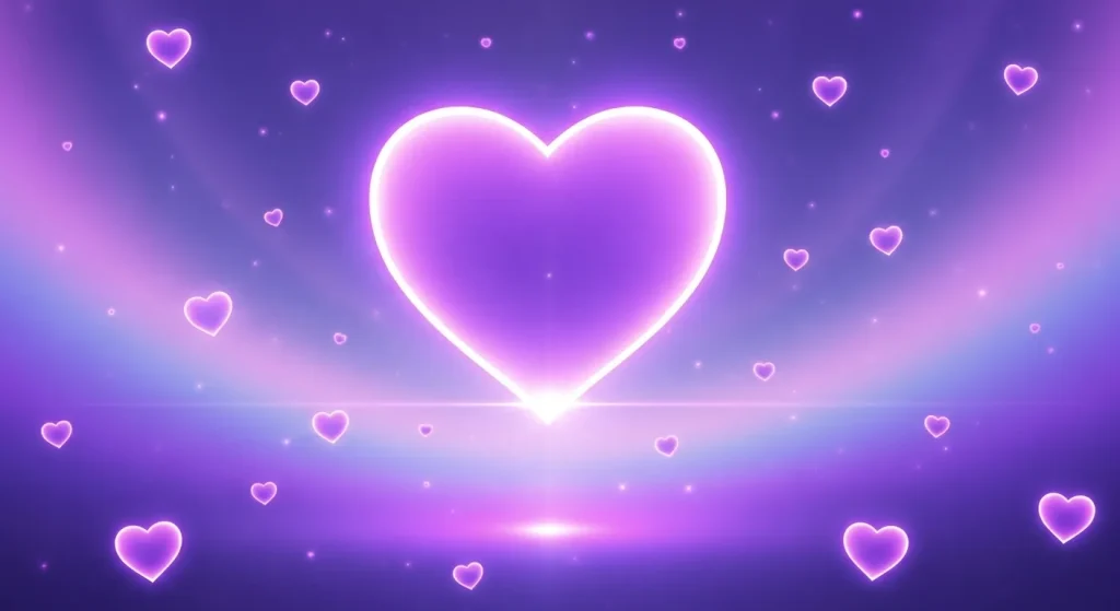 紫ハートの意味を象徴するイラスト。光る紫色のハートが中心に広がるデザイン