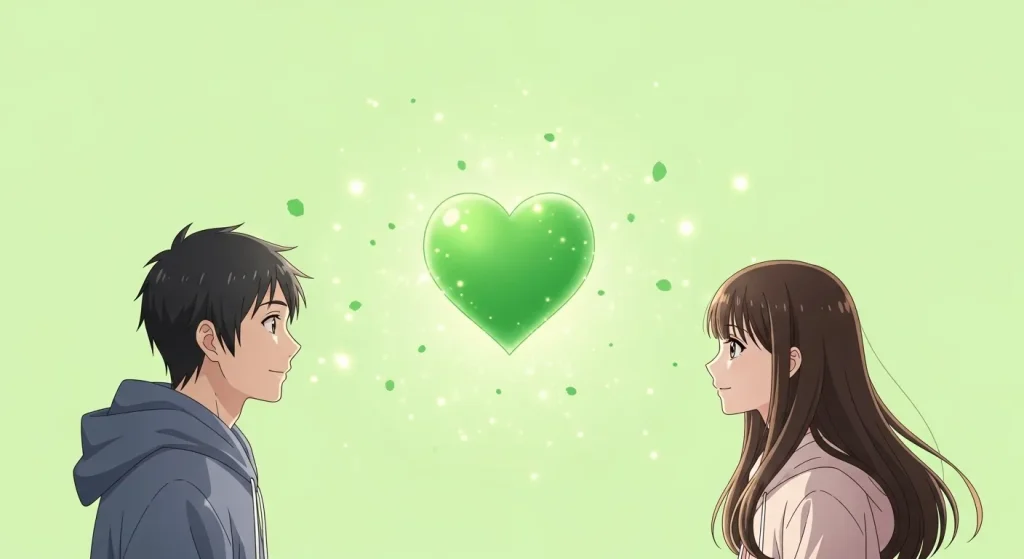 緑のハート💚の意味を象徴する男女とハートのイラスト