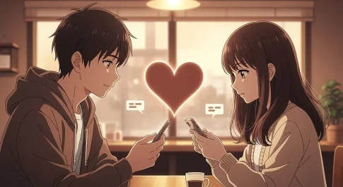 茶色ハート🤎の意味や恋愛心理を表すメッセージのやり取りをする男女