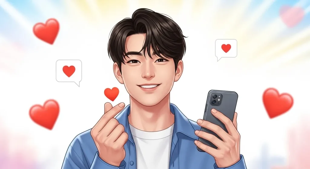 韓国人男性が送る赤いハート絵文字❤️の意味と心理のイメージ