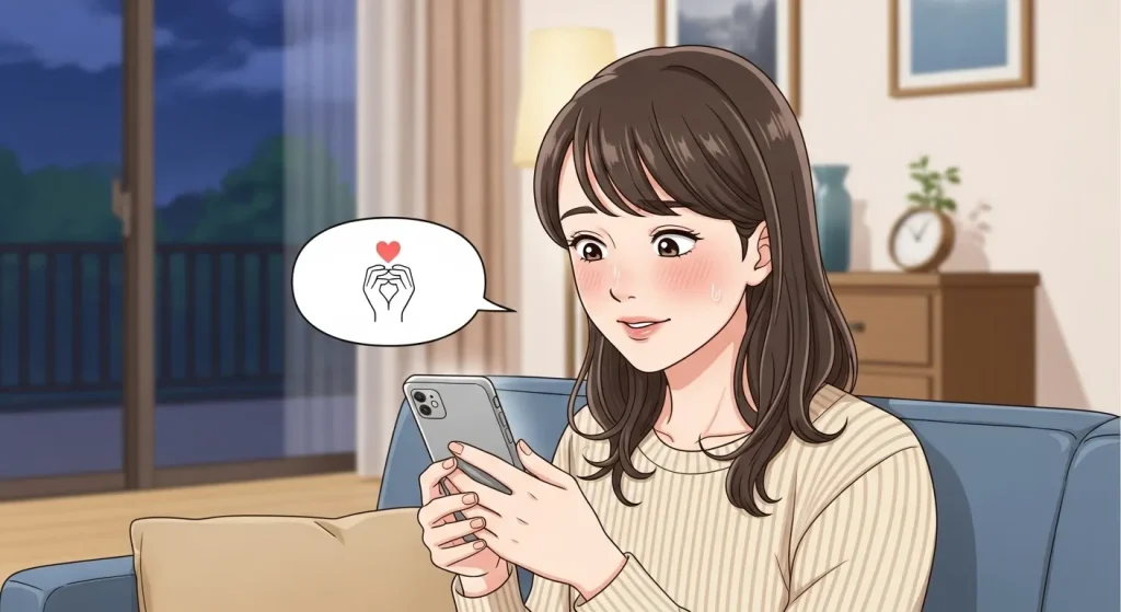 手ハート絵文字🫶を見て脈ありか悩む女性の恋愛心理イメージ