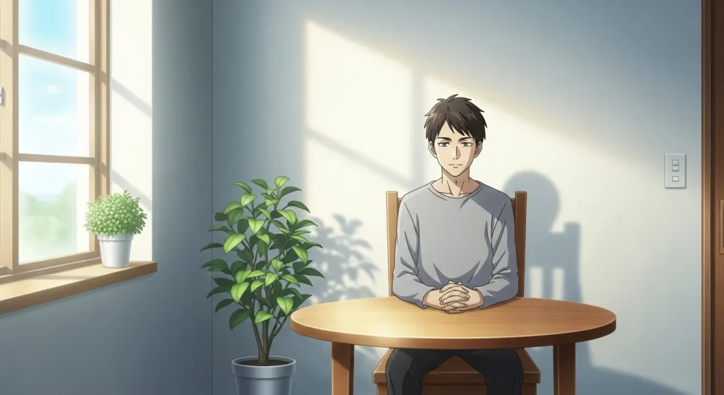 静かで落ち着いた雰囲気だが内面に強さを持つ人物のイメージイラスト