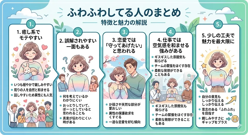 ふわふわしてる人の特徴まとめ｜性格・恋愛・仕事・誤解・魅力を図解で解説