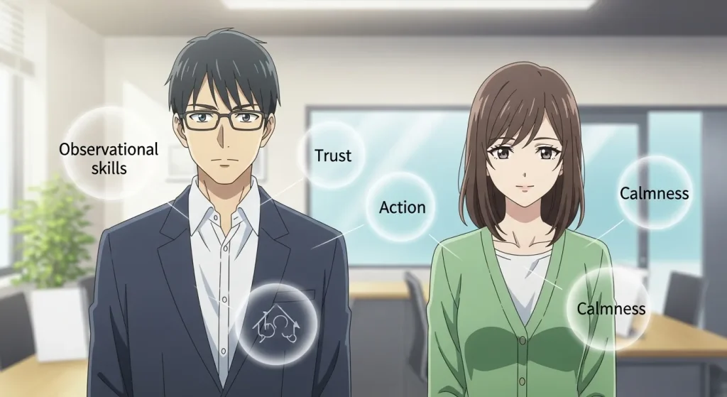 大人しいけどすごい人の特徴｜観察力・行動力・信頼・冷静さを持つ男女のイメージ