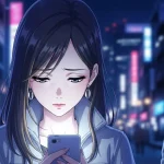 夜の街でスマホを見つめて切なげな表情を浮かべる女性のアニメイラスト。背後には優しそうな男性の姿があり、連絡こないのに会うと優しい男性の本音を象徴するシーン。