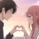 手ハートを作る男女のアニメイラスト。恋愛心理で🫶が脈ありか勘違いかを表現するロマンチックなシーン。