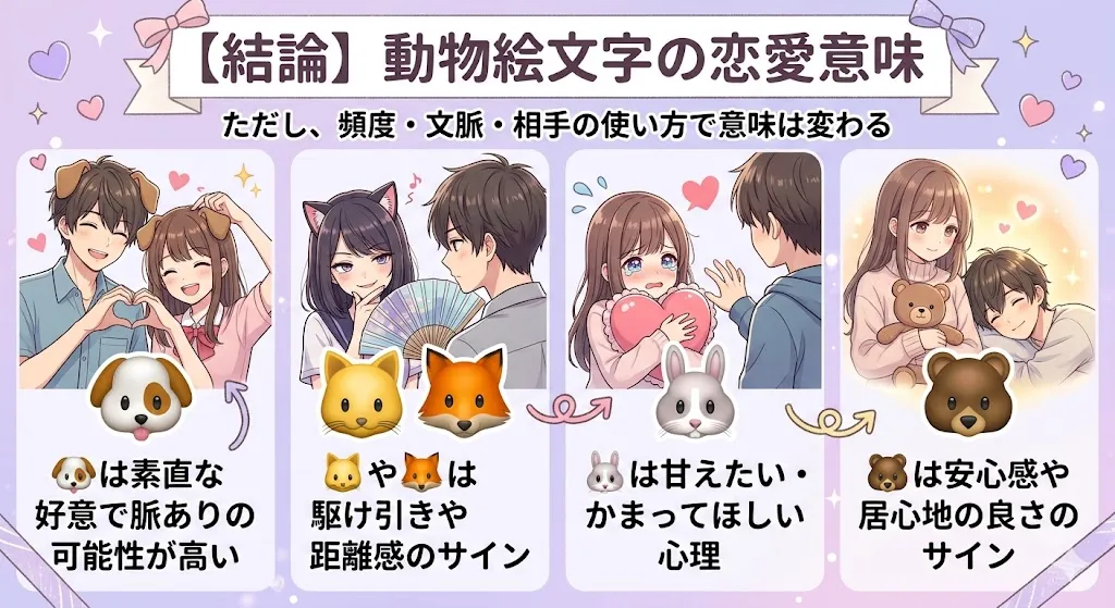 動物絵文字の恋愛意味まとめ|犬・猫・うさぎ・くまの心理と脈ありサインを解説
