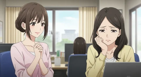 ふわふわしてる人に対して職場でイライラやモヤモヤを感じる女性のイラスト