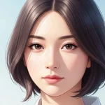 秋田美人の特徴をイメージした色白で透明感のある女性のリアル風アニメイラスト