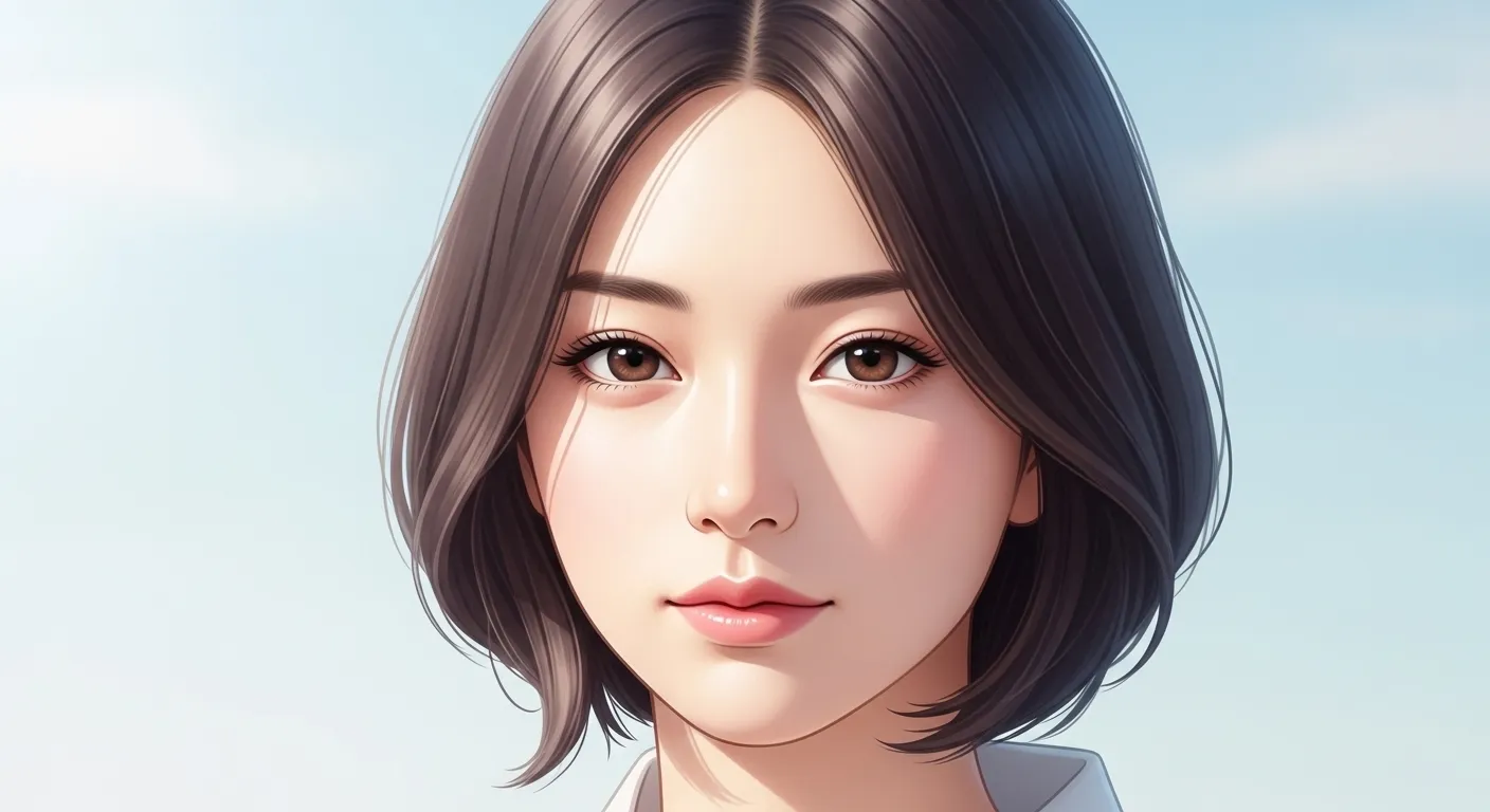 秋田美人の特徴をイメージした色白で透明感のある女性のリアル風アニメイラスト