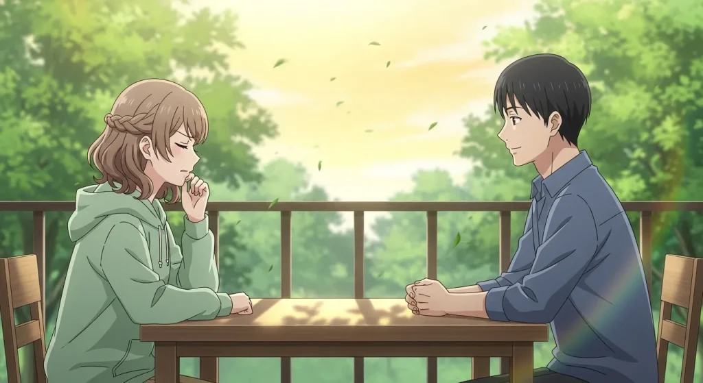 ふわふわしてる人にイライラしながらも冷静に向き合おうとする男女のイラスト