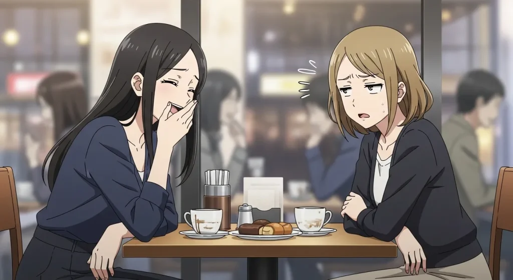 ふわふわしてる人との会話でイライラする瞬間を表したイラスト(話がかみ合わない様子)