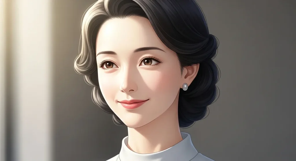 秋田美人の上品で落ち着いた雰囲気を表現した色白で整った顔立ちの女性イラスト