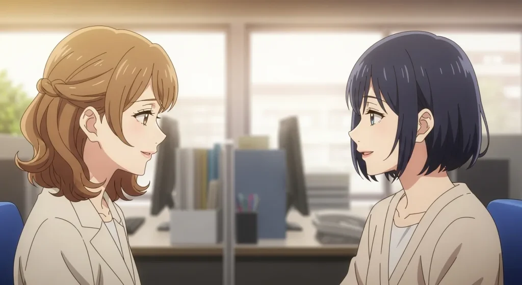 ふわふわしてる人との関係が改善し穏やかに向き合えるようになった様子のイラスト