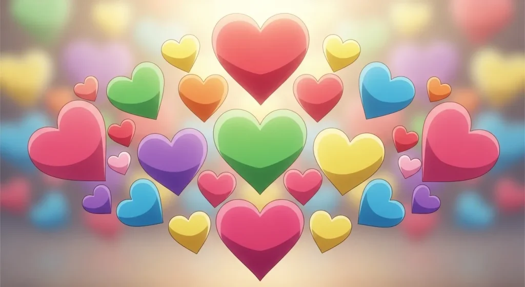 赤やピンク青などハートの色の意味一覧と使い分けを表すカラフルなイラスト