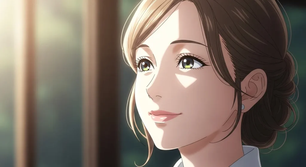 柔らかい光に包まれた色白の女性の横顔イラスト（秋田美人の目の色が薄く見える理由のまとめイメージ）