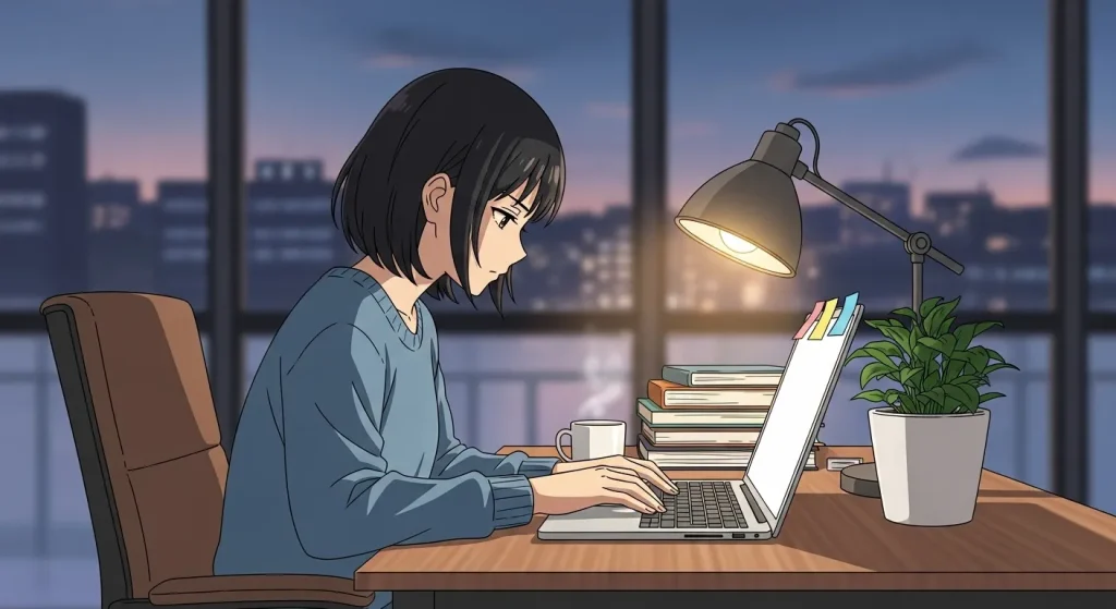 ドライな人に向いている仕事で集中して作業する女性のイメージ