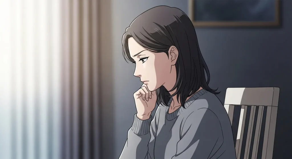 ドライな人の心理を表す一人で深く考え込む女性のイメージ