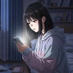 付き合う前に返信が遅い男性に不安を感じる女性の心理を表現したスマホを見る女性のイラスト