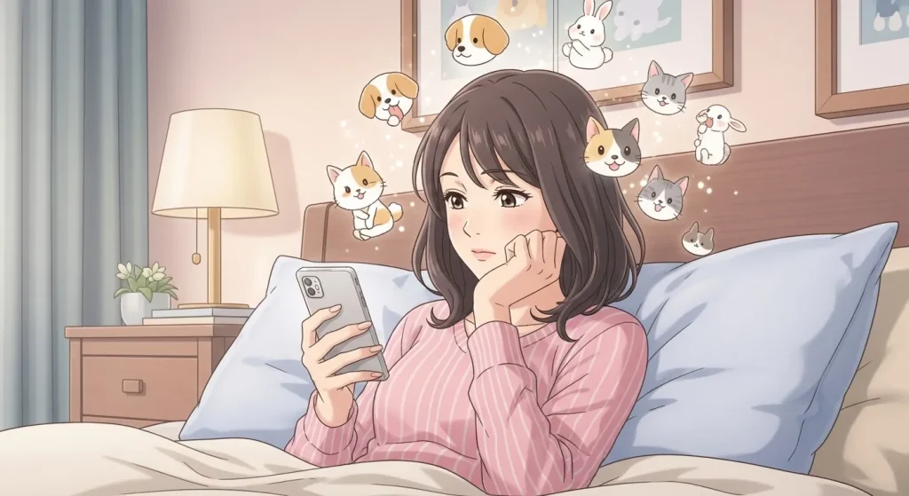 動物絵文字の意味を考える女性｜犬・猫・うさぎの恋愛心理とサイン