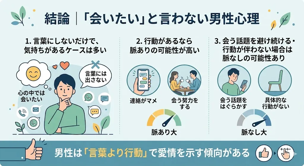 会いたいと言わない男性心理の図解｜脈あり・脈なしの見分け方と行動の違い