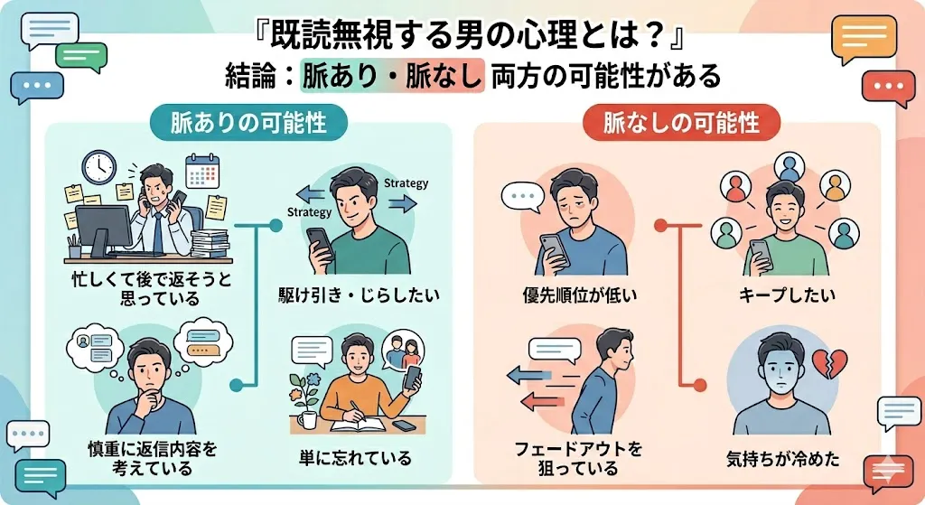 既読無視する男の心理を脈ありと脈なしで比較した図解