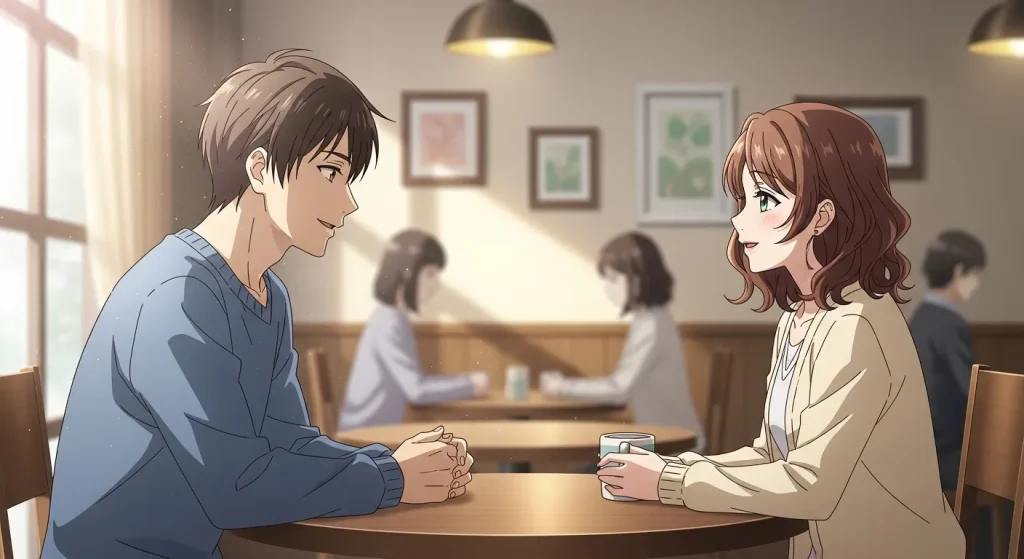 女性と自然に会話する男性の様子（ハートを送られやすい男性の特徴を表したイメージ）