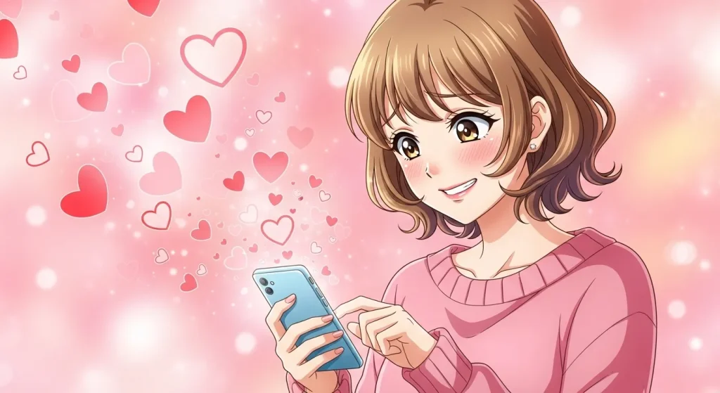 スマホでハートマークを送る女性の恋愛心理イメージ
