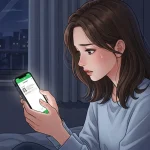 既読無視が1週間続きベッドでスマホのLINE画面を見つめる女性のイラスト